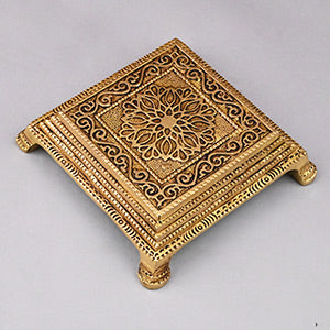 Designer Square Brass Puja Chowki Pedestal-Large