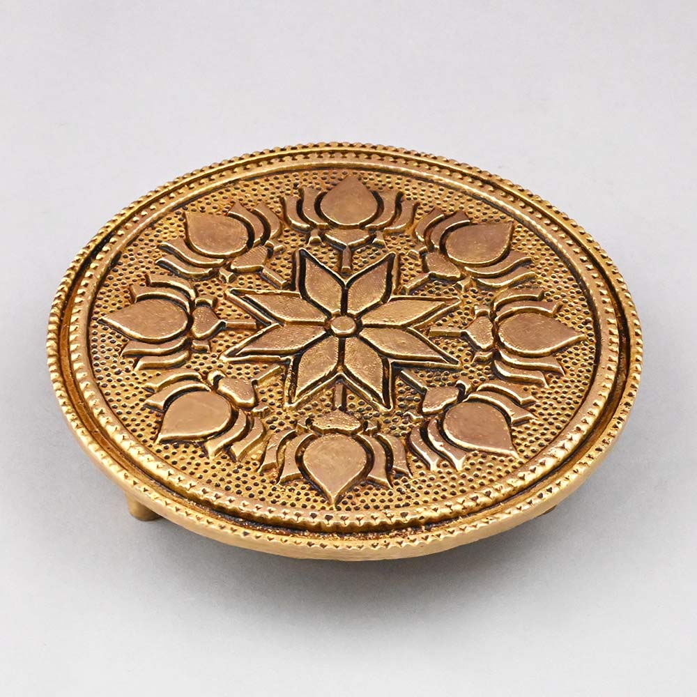 Round Brass Kamal Puja Chowki Pedestal-Large