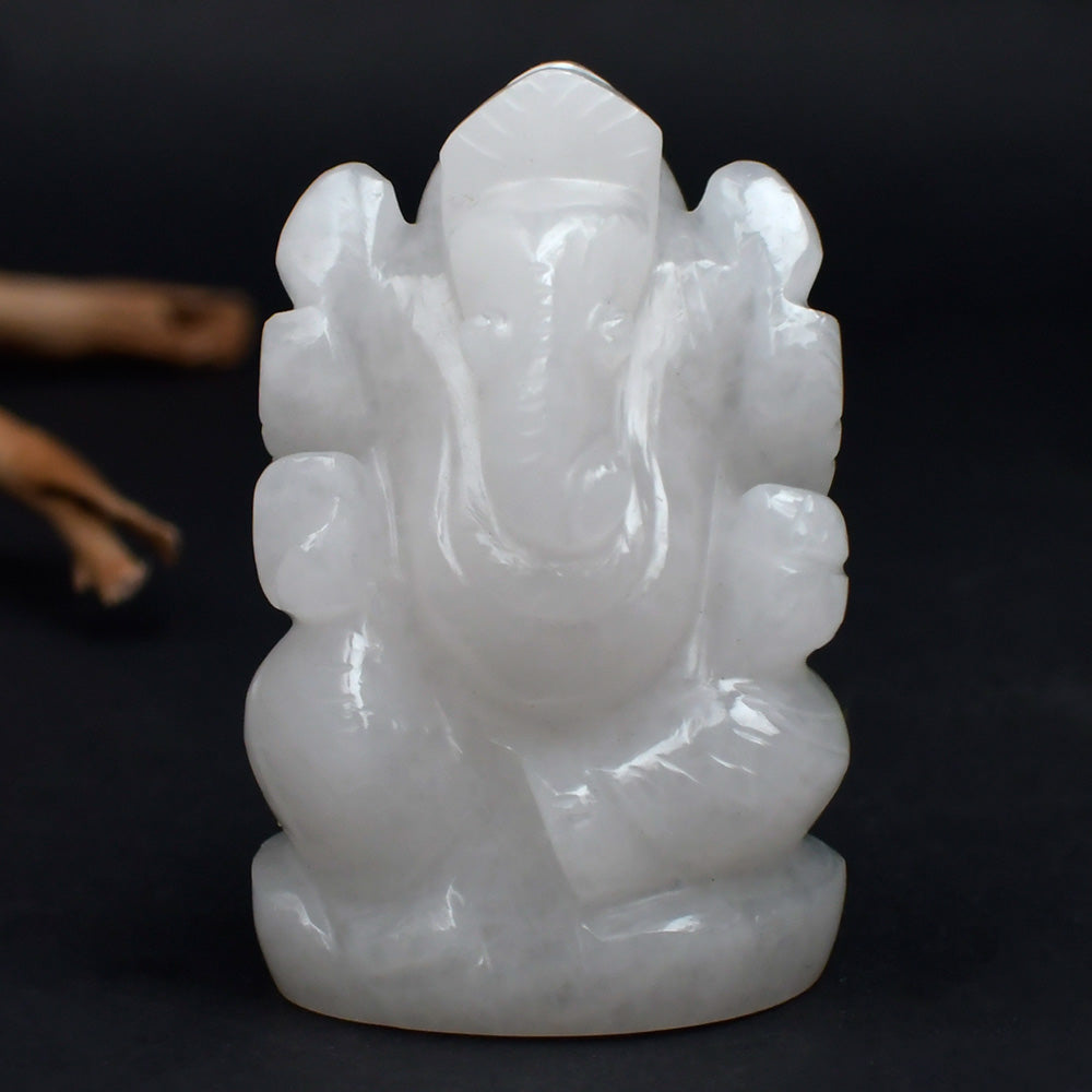 White Agate Ganesh Idol - 153.69 gms
