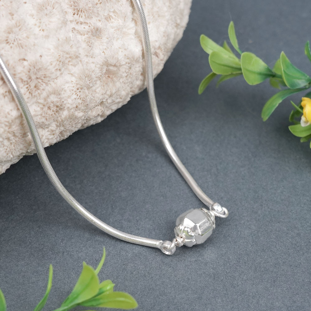 Ashtakon Parad Gutika Pendant with Silver Caps & Silver Snake Chain-12 mm