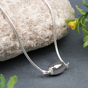 Barrel Parad Gutika Pendant with Silver Caps & Silver Snake Chain-17 mm