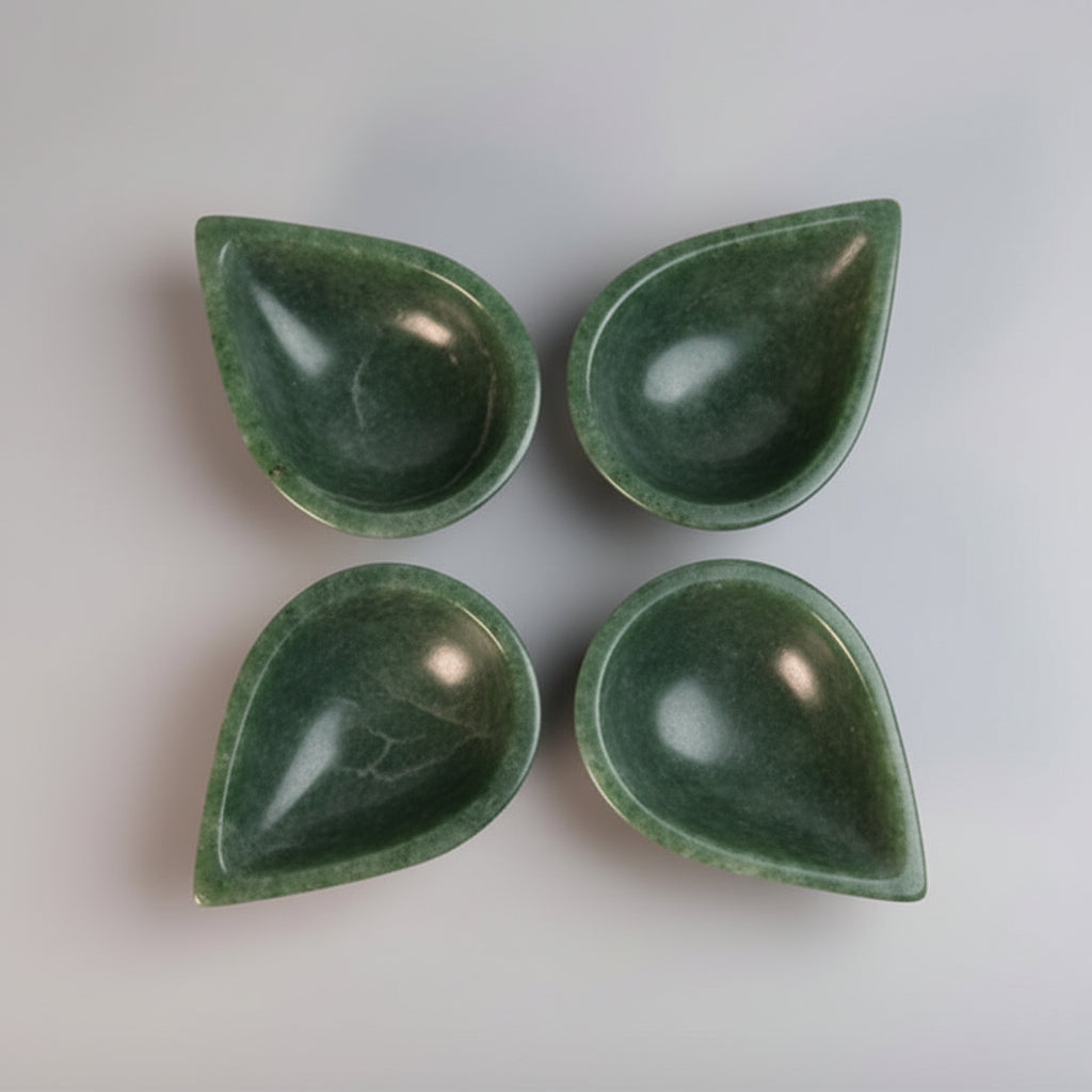 Green Jade Gemstone Diya (Set of 4)