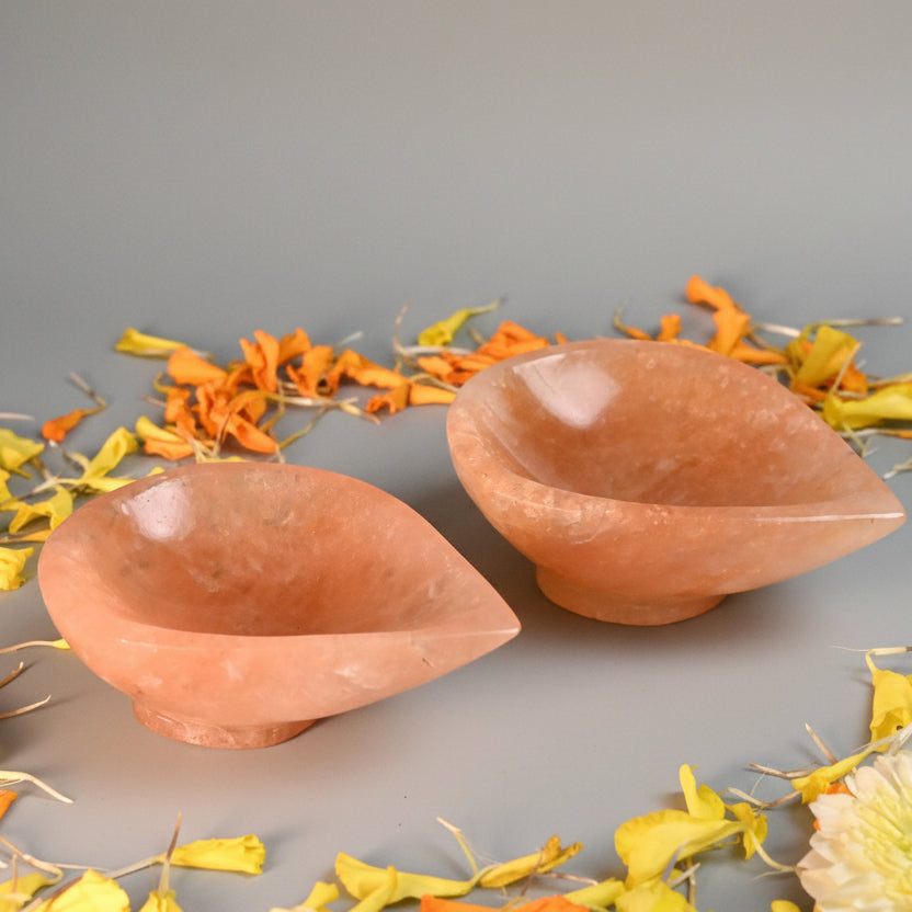 Orange Jade Gemstone Diya (Set of 2)