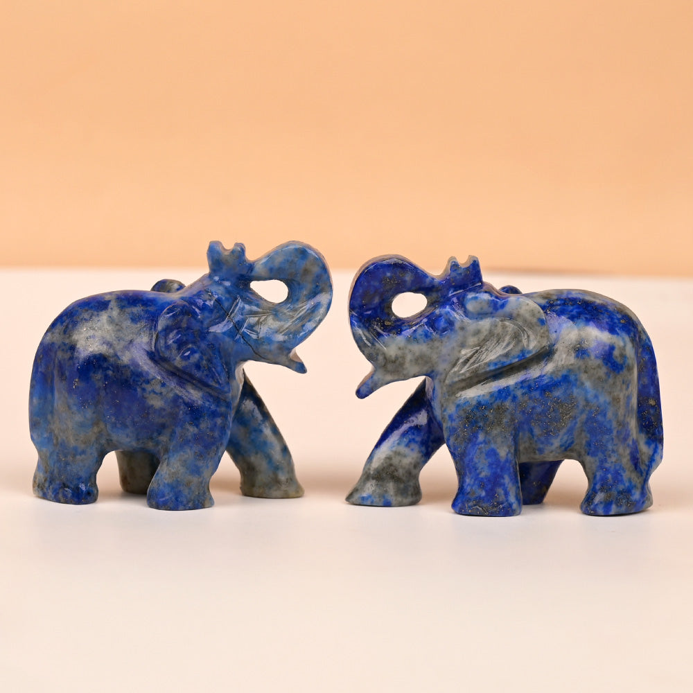 Lapis Lazuli Elephant Idols (Set of 2) - 138 gms