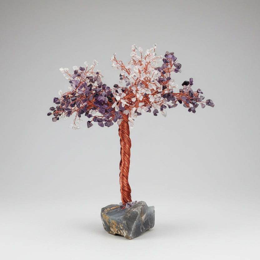 Natural Amethyst & Sphatik White Crystal Chakra Vastu Tree