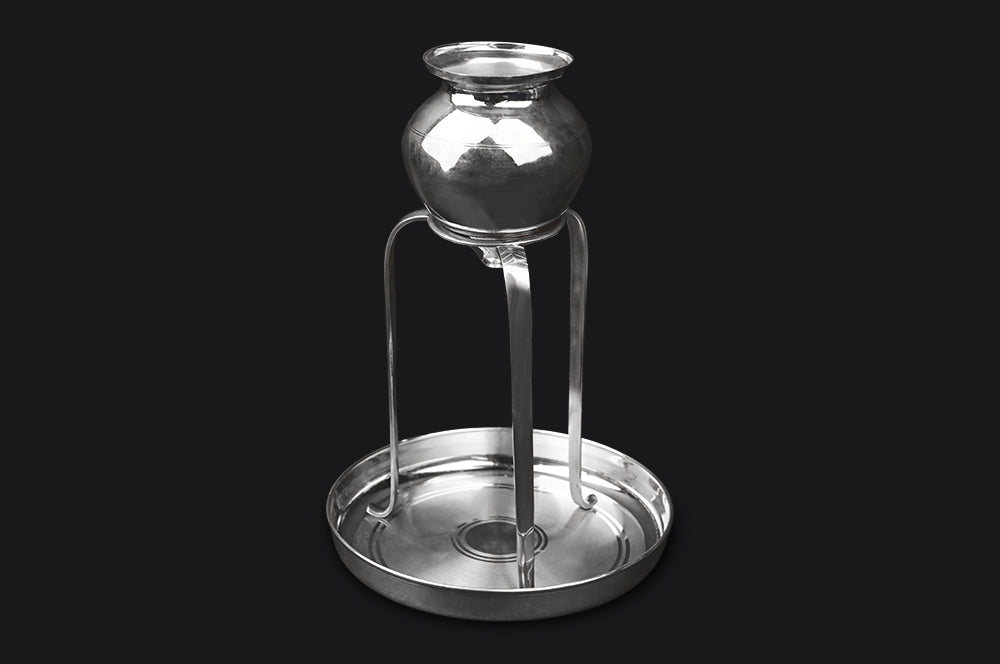 Abhishekam Tray With Tripod Stand In Pure Silver-Small