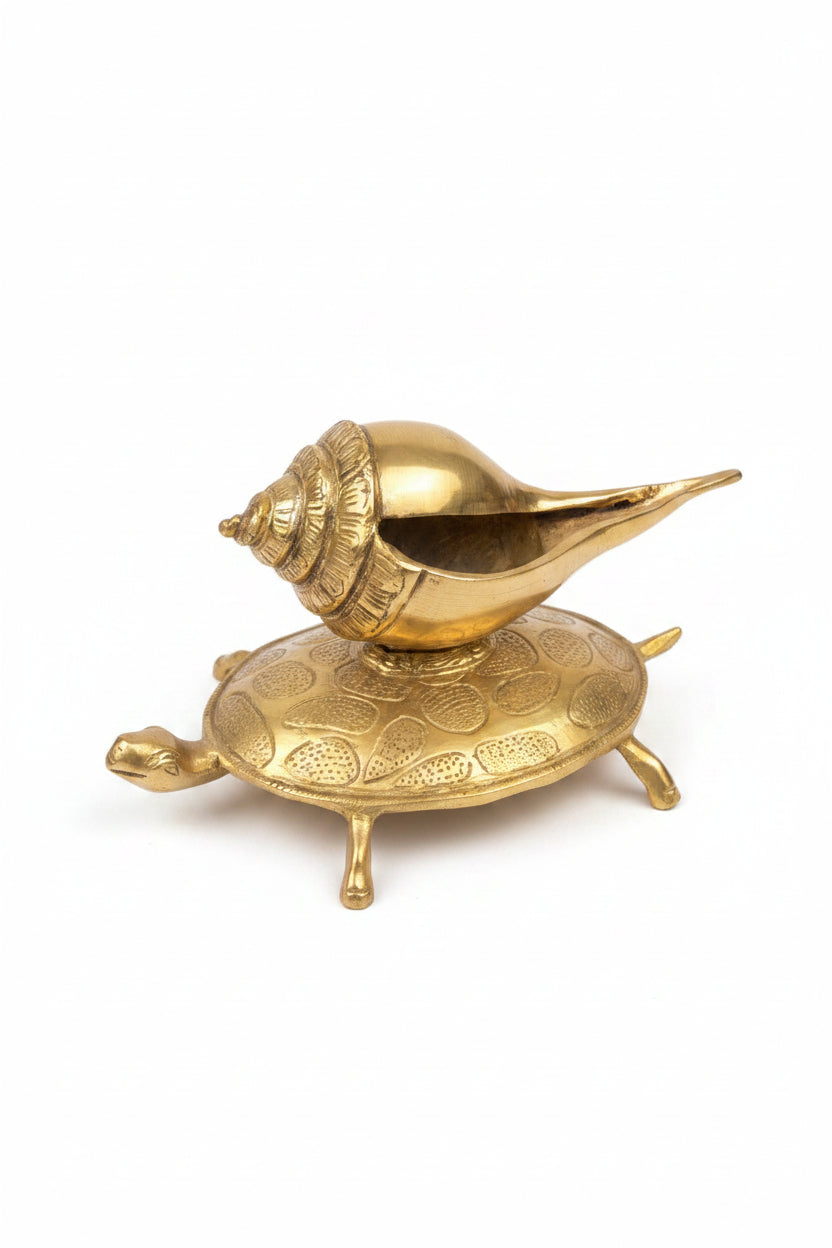 Dakshinavarti Shankh Right Handed Brass Conch Shell for Puja and Home Temple