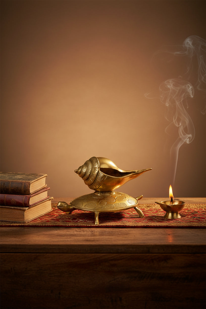 Dakshinavarti Shankh Right Handed Brass Conch Shell for Puja and Home Temple