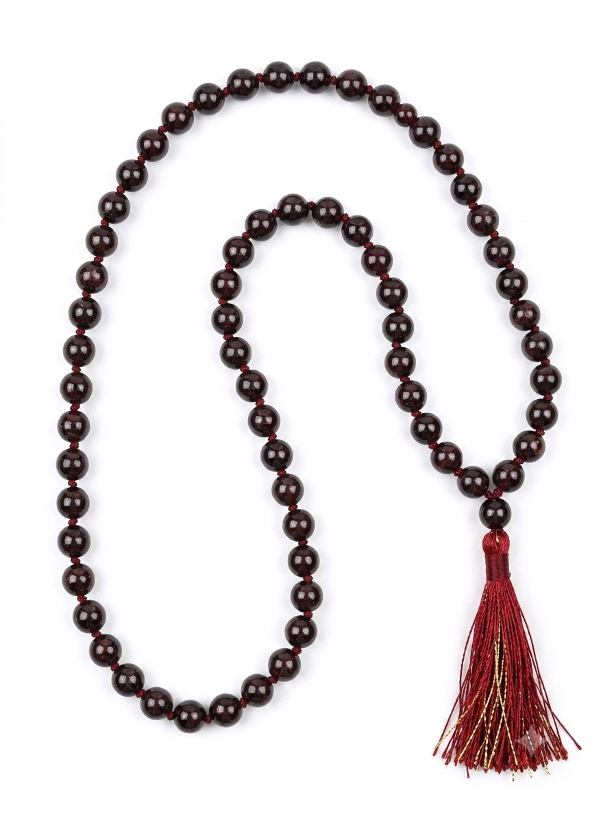 Natural Natural Garnet Knotted Mala-5 mm Gemstone