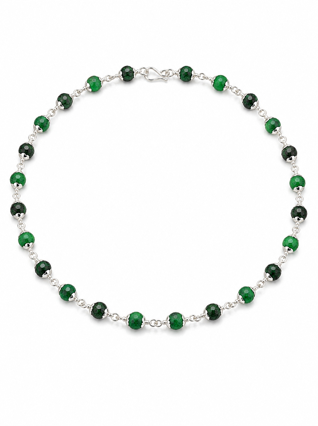 Natural Ruby Zoisite Faceted 925 Sterling Silver Flower Caps Gemstone Mala