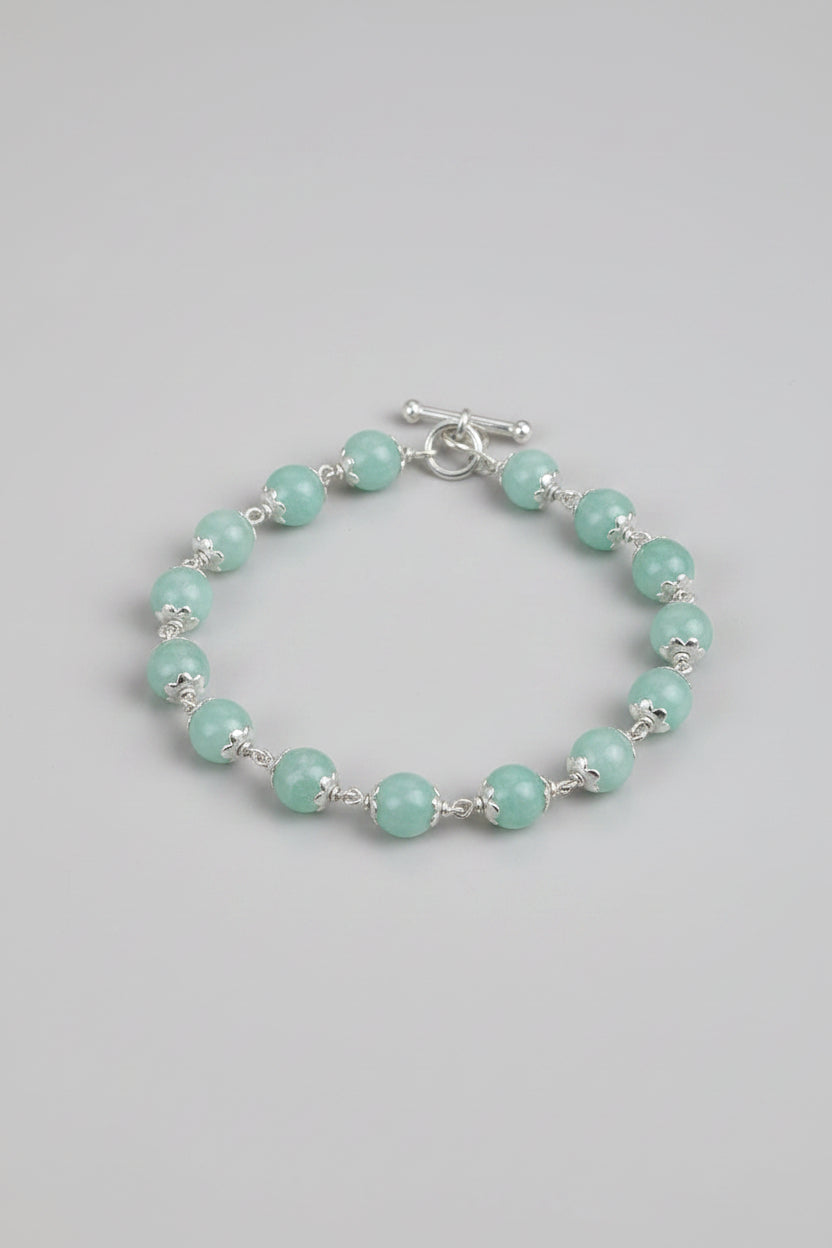 Natural Amazonite Bracelet with Silver Flower Caps | 10mm Gemstone Bracelet - ManiMonk
