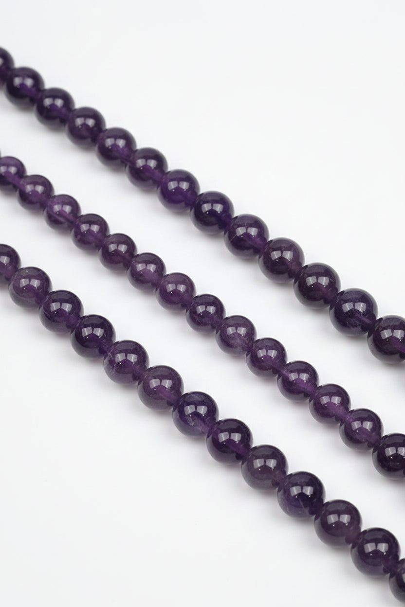 Natural Amethyst Round Beads Mala Necklace | Genuine Gemstone