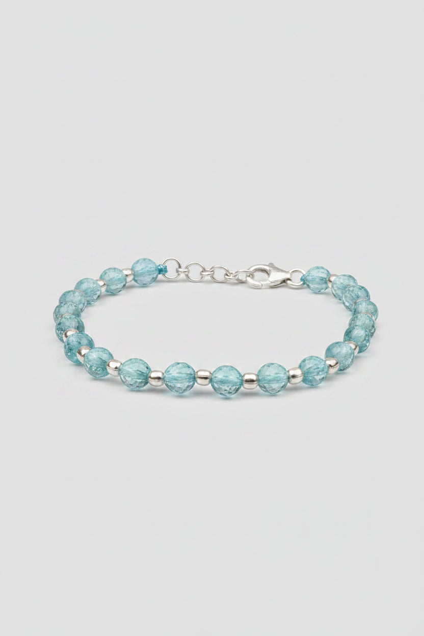 Natural Aquamarine Faceted Beads Bracelet with 925 Silver Balls – 8mm Healing Gemstone Bracelet - ManiMonk