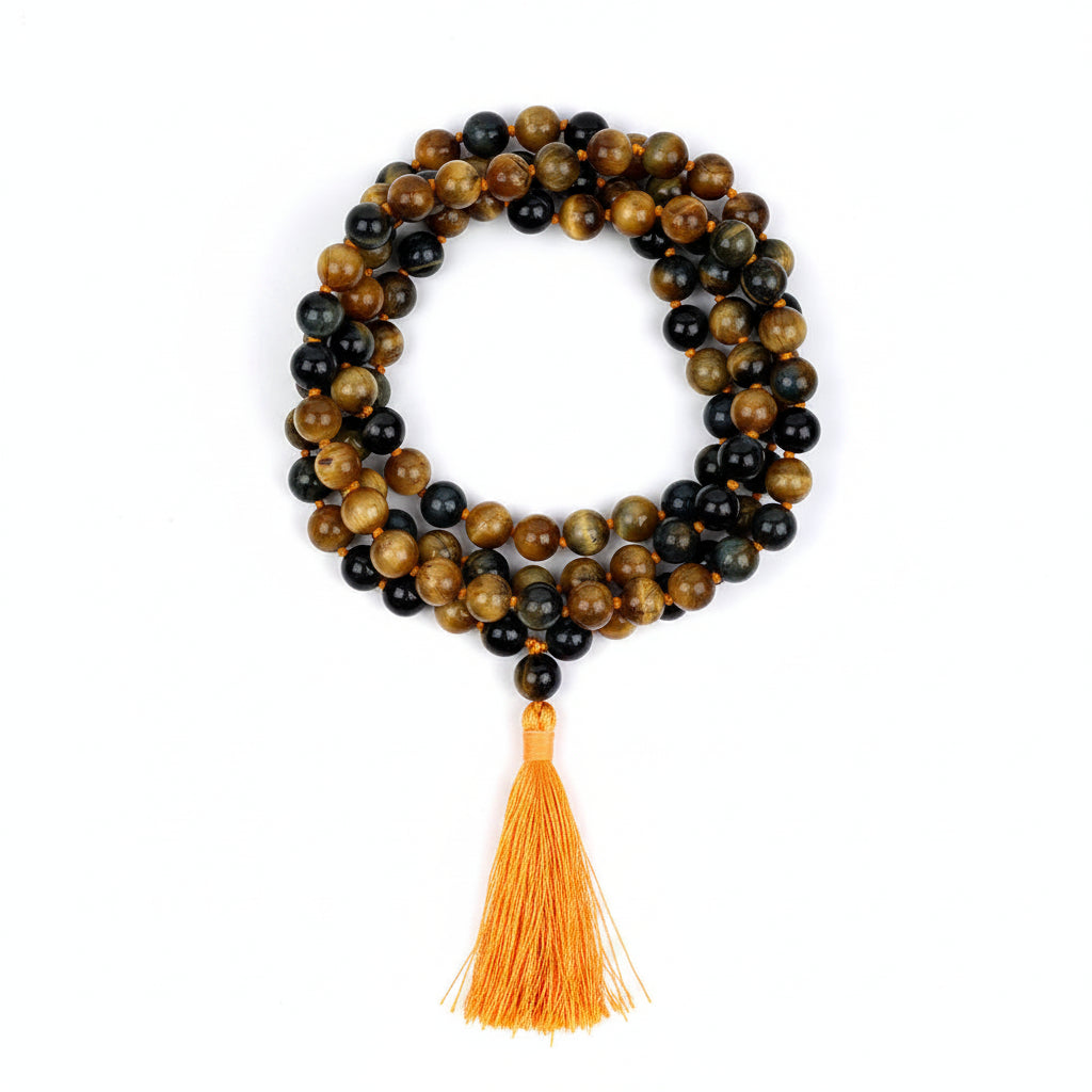 Natural Black Cat's Eye Knotted Mala Gemstone - ManiMonk