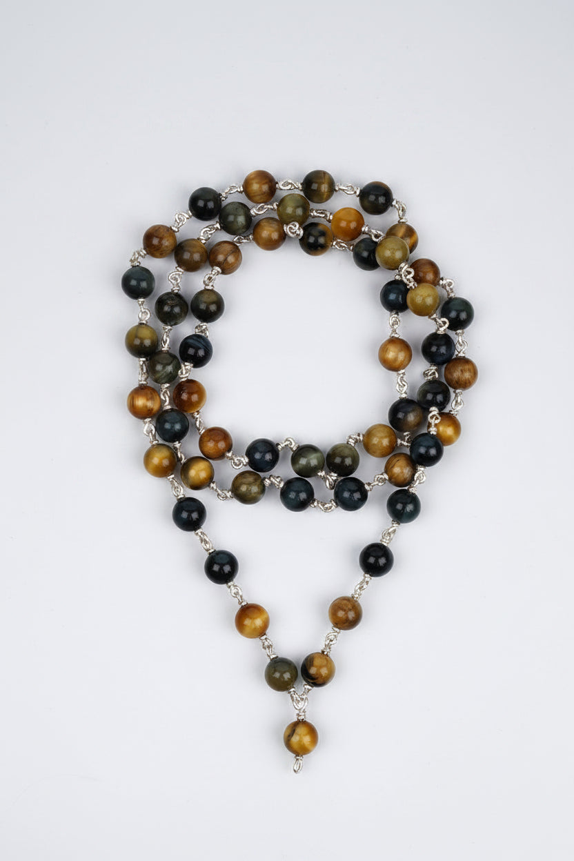 Natural Black Cat's Eye 925 Silver Wire Mala Gemstone - ManiMonk