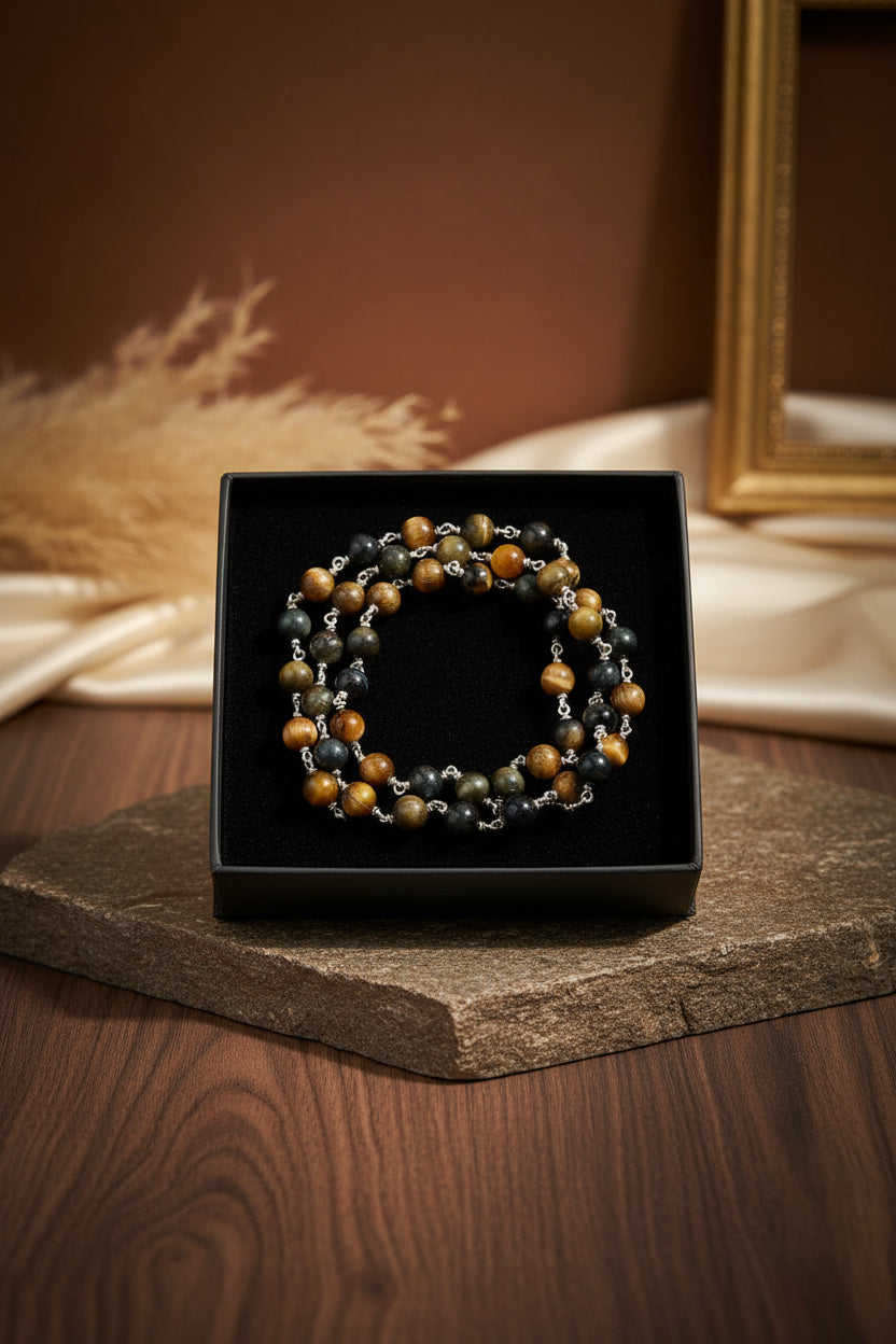 Natural Black Cat's Eye 925 Silver Wire Wrapped Mala | Gemstone Necklace