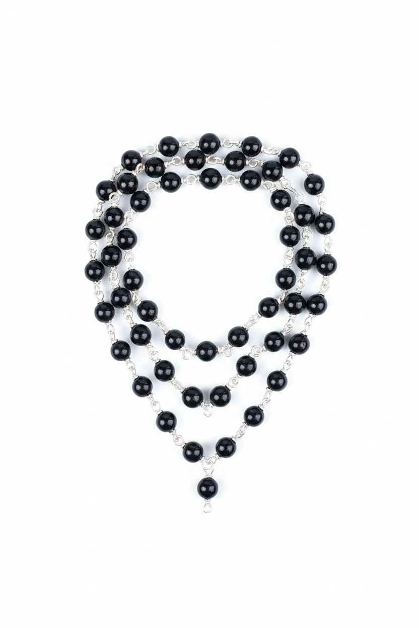 Natural Black Tourmaline Mala | 925 Silver Wire | 8mm Gemstone Beads - ManiMonk
