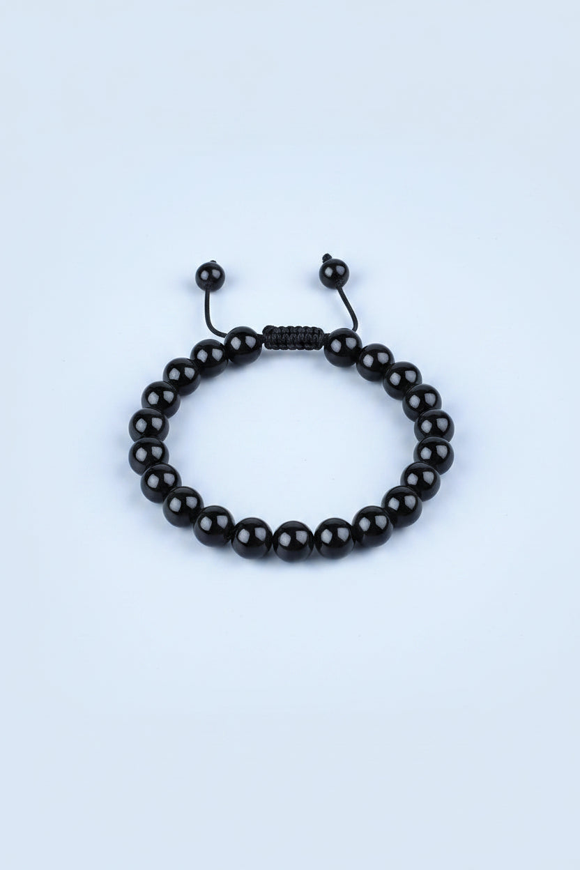 Natural Black Tourmaline Adjustable Thread Bracelet | 10mm Gemstone Bracelet - ManiMonk
