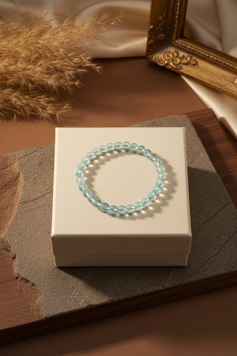 Mani Monk Natural Blue Topaz Bracelet – 8mm Gemstone Bracelet for Healing, Meditation & Positive Energy