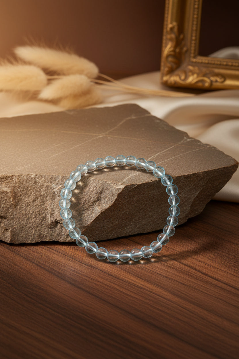 Mani Monk Natural Blue Topaz Bracelet – 8mm Gemstone Bracelet for Healing, Meditation & Positive Energy