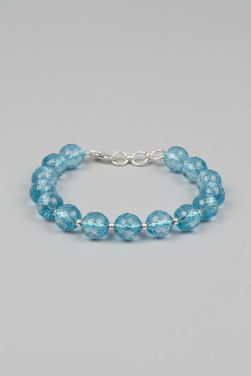 Natural Blue Topaz Faceted 925 Silver Bracelet – 8mm Healing & Meditation Gemstone Bracelet - ManiMonk