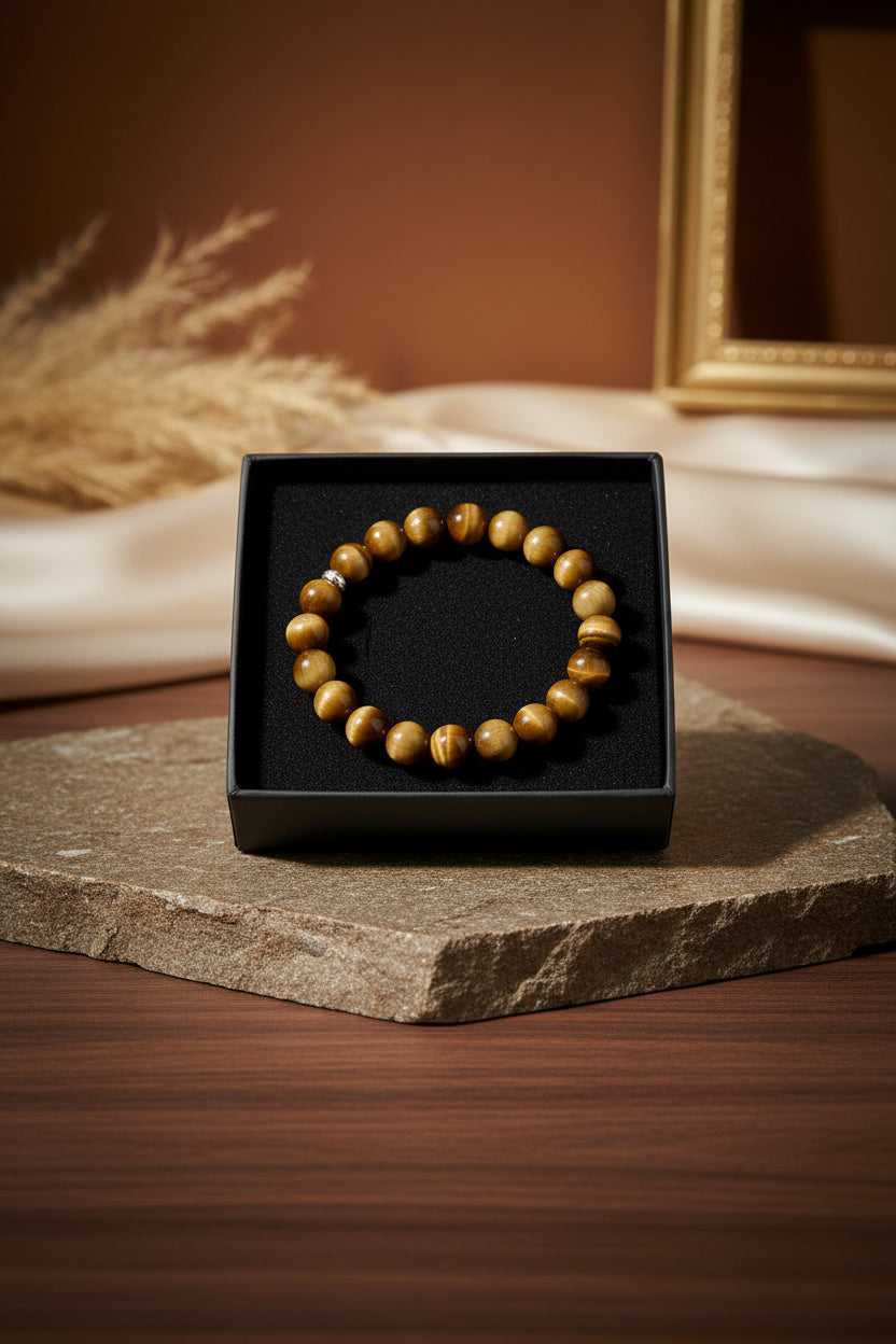 Mani Monk Natural Brown Cat's Eye Bracelet – 10mm Gemstone Bracelet for Healing, Meditation & Positive Energy
