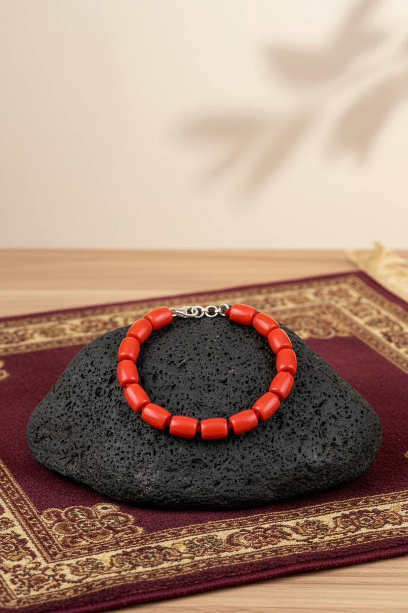 Natural Coral Drum Shape Bracelet