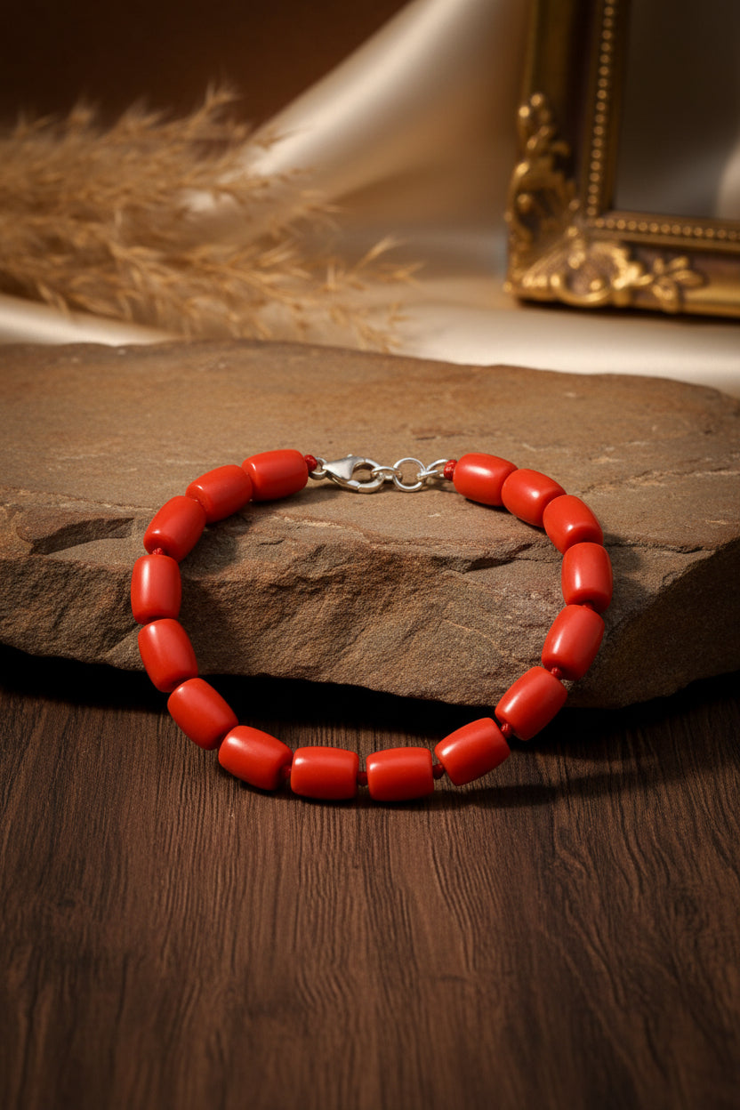 Natural Coral Drum Shape Bracelet