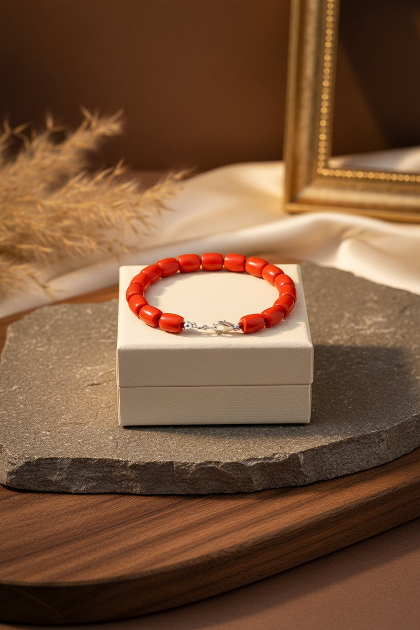 Natural Coral Drum Shape Bracelet mani monk