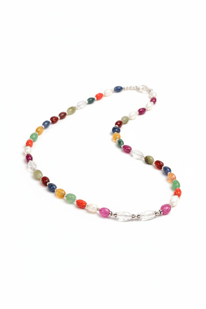 Natural Designer Navratna 925 Silver Balls & Chakri Necklace Gemstone - ManiMonk