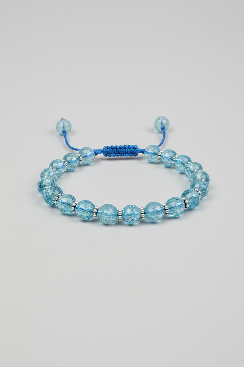 Natural Faceted Blue Topaz 925 Silver Chakri Adjustable Bracelet | 10mm Healing Gemstone Bracelet - ManiMonk