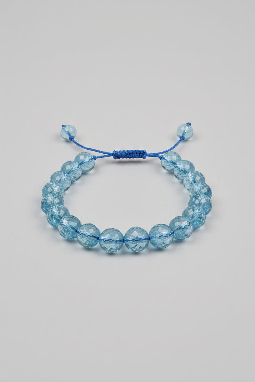 Natural Faceted Blue Topaz Adjustable Bracelet – 10mm Gemstone Bracelet for Healing & Meditation - ManiMonk