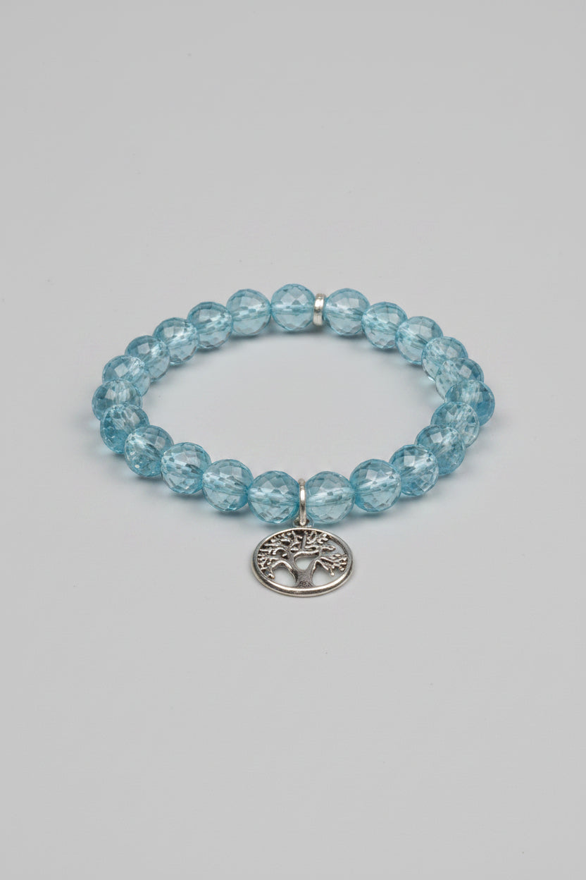 Natural Faceted Blue Topaz Tree of Life Bracelet | 10mm Healing Gemstone Bracelet - ManiMonk