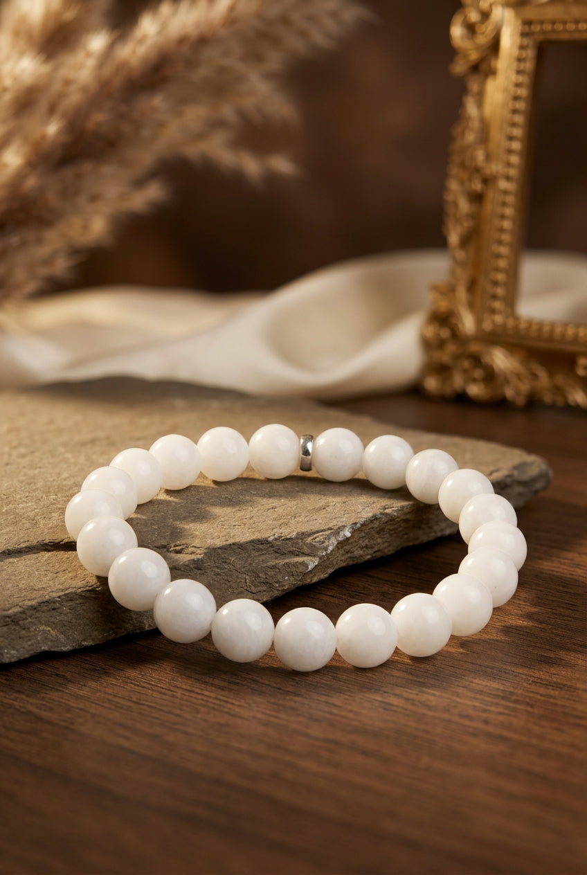 Natural Faceted White Jade Bracelet | Healing, Meditation & Positive Energy - ManiMonk