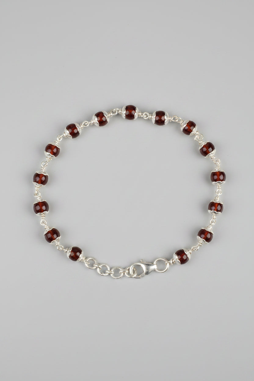 Natural Gomed Gemstone Bracelet | 925 Silver Flower Caps | 8mm Beads for Healing & Meditation - ManiMonk