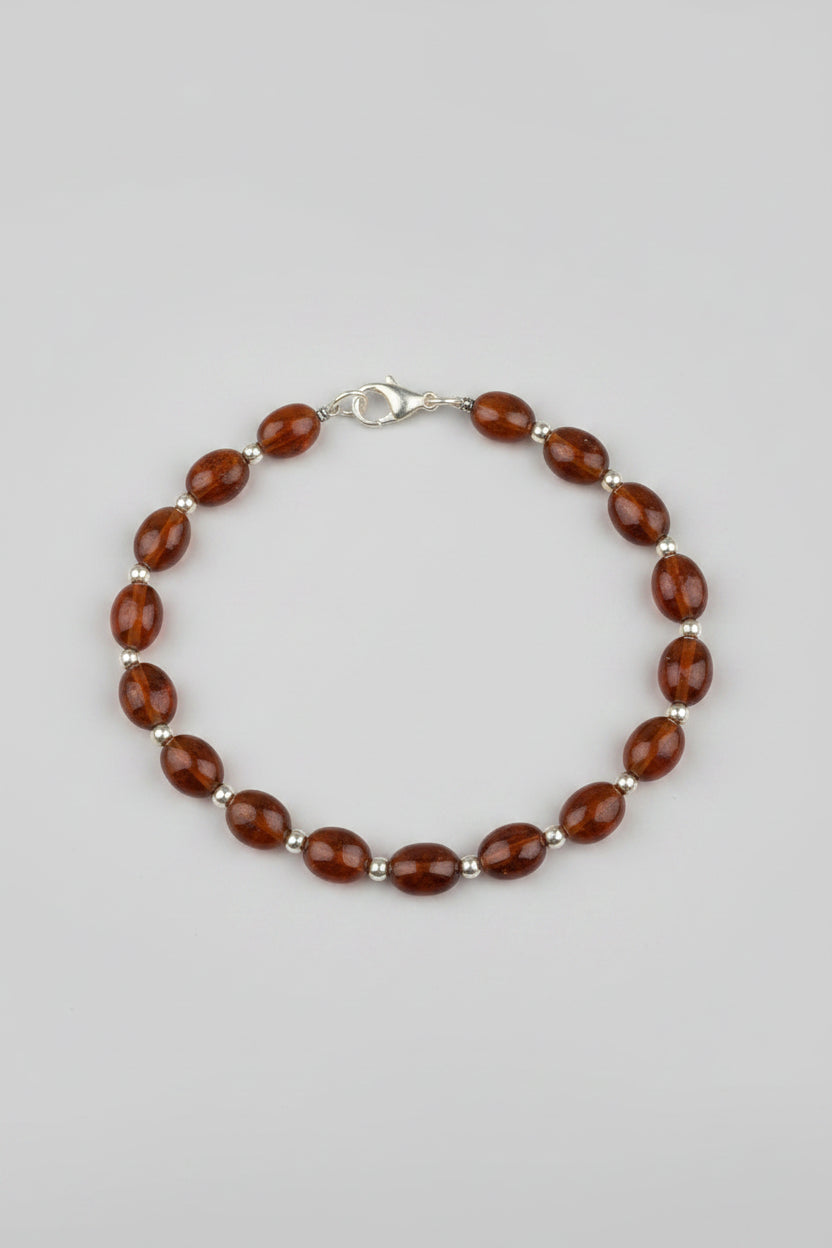 Natural Gomed Flat Oval Beads Bracelet with 925 Silver Balls | Gemstone Bracelet for Healing & Meditation - ManiMonk