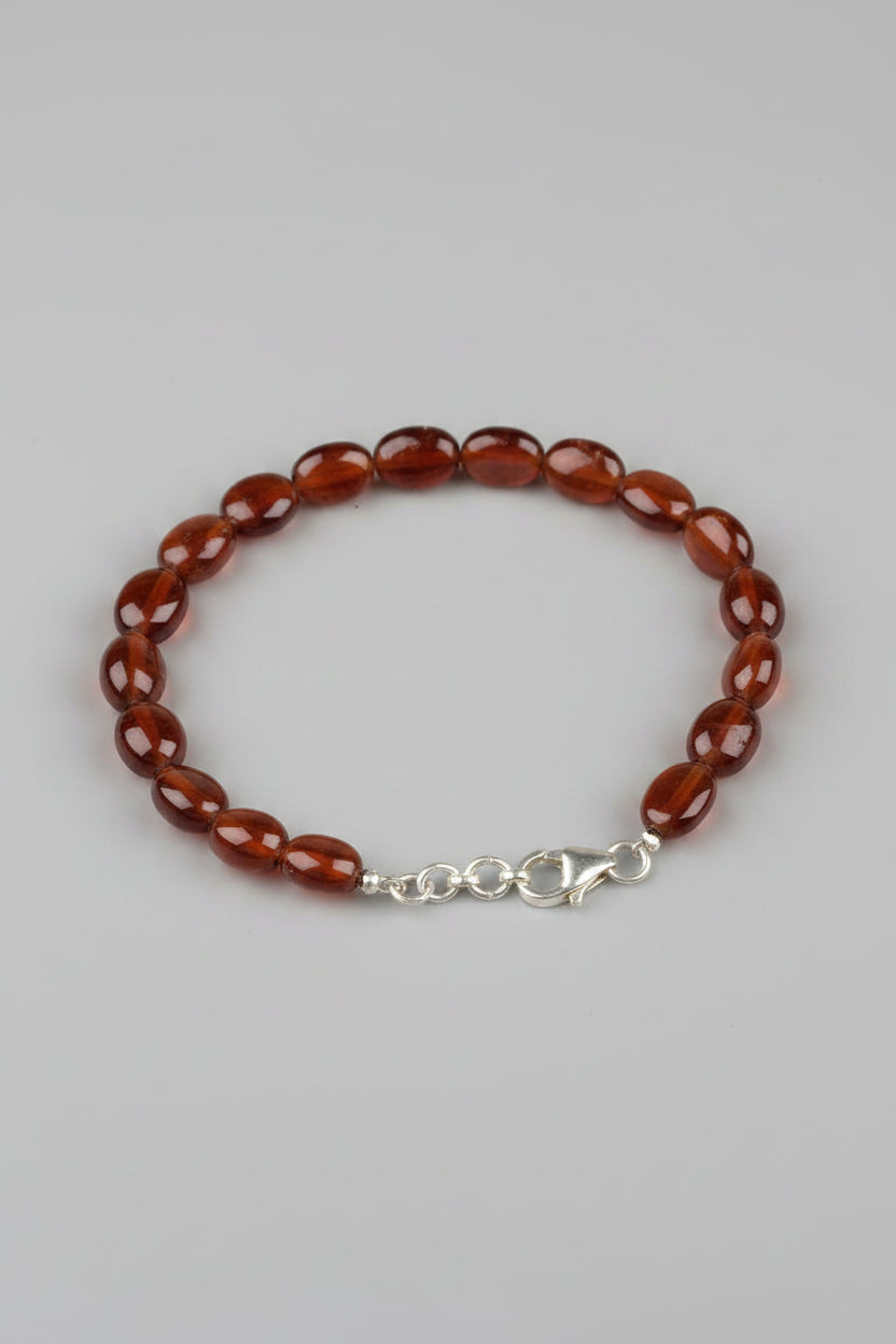 Natural Gomed Flat Oval Beads Bracelet | Hessonite Garnet Gemstone Bracelet for Healing & Meditation - ManiMonk