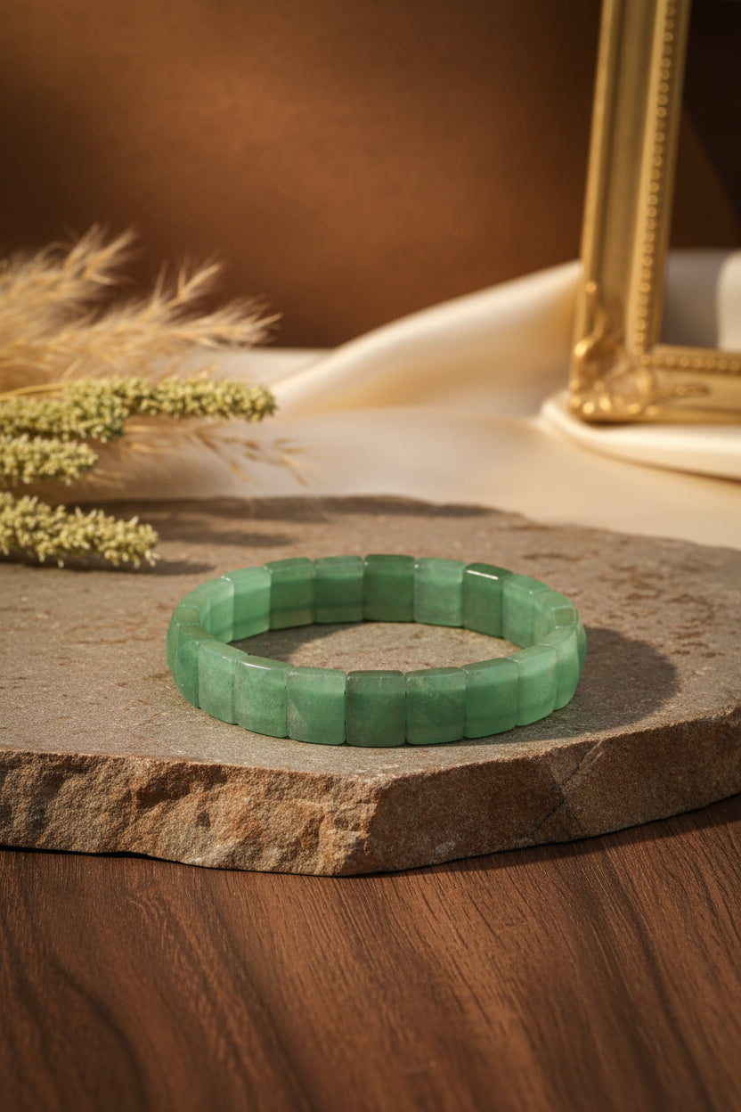 Natural Green Jade Bracelet | Square Beads Gemstone Bracelet for Healing & Meditation