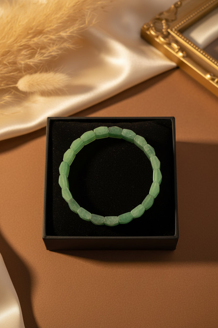 Natural Green Jade Bracelet | Square Beads Gemstone Bracelet for Healing & Meditation