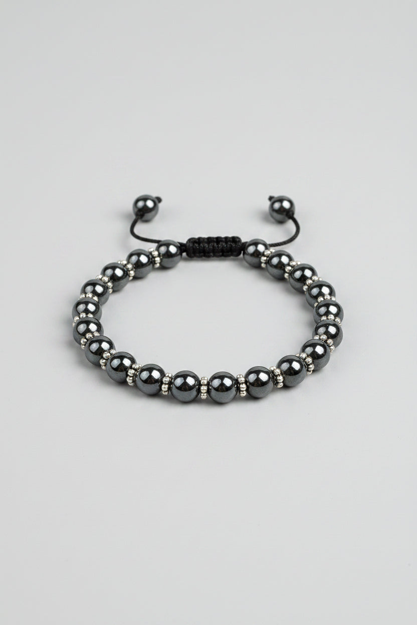 Natural Hematite Beads German Silver Chakri Bracelet | 8mm Healing Gemstone Bracelet - ManiMonk