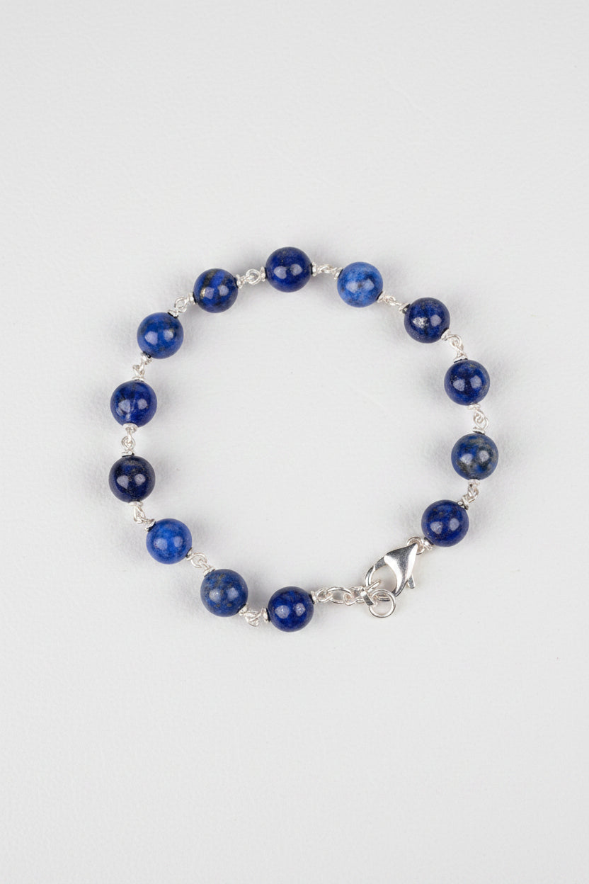 Natural Lapis Lazuli 925 Silver Wire Bracelet | 8mm Healing Gemstone Bracelet - ManiMonk