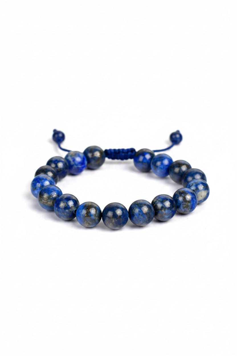 Natural Lapis Lazuli Bracelet (10 mm) | Elastic Gemstone Bracelet for Healing, Meditation & Positive Energy - ManiMonk