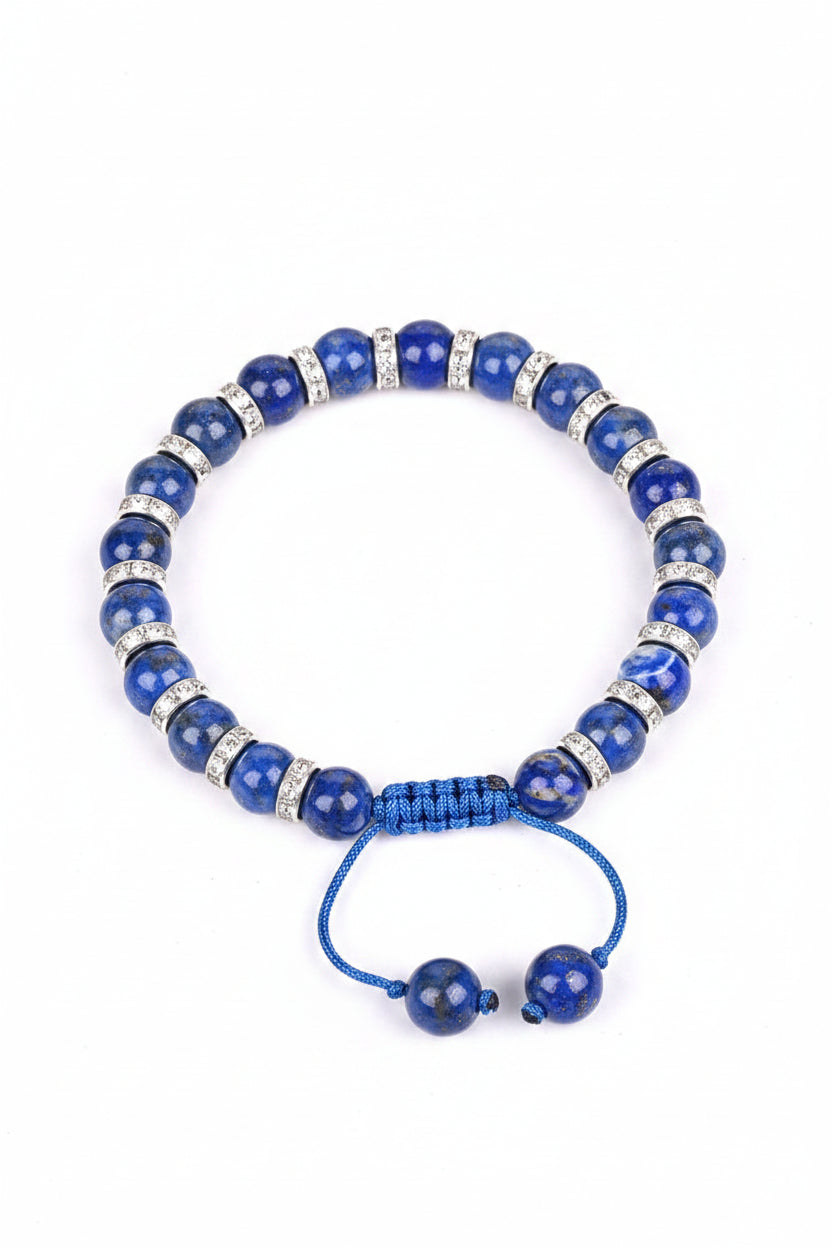 Natural Lapis Lazuli German Silver Diamond Chakri Adjustable Bracelet | 8mm Healing Gemstone Bracelet - ManiMonk