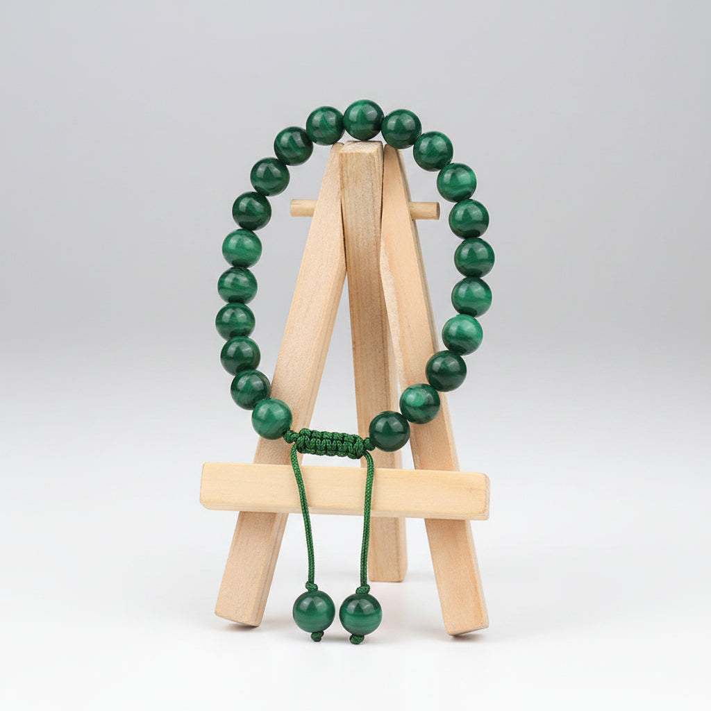 Natural Malachite Adjustable Bracelet | 10mm Gemstone Bracelet for Healing & Meditation - ManiMonk