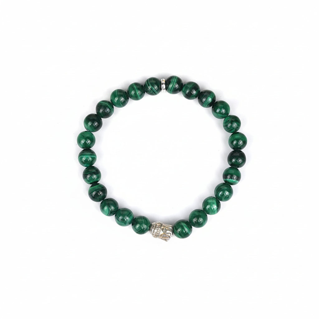 Natural Malachite Buddha Charm Bracelet – 10mm Gemstone Bracelet for Healing & Meditation - ManiMonk
