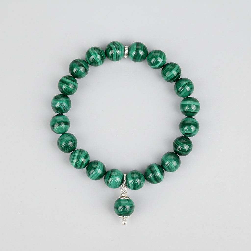 Natural Malachite Sumeru Trinklet Bracelet | 8 mm Gemstone Bracelet for Healing & Meditation - ManiMonk