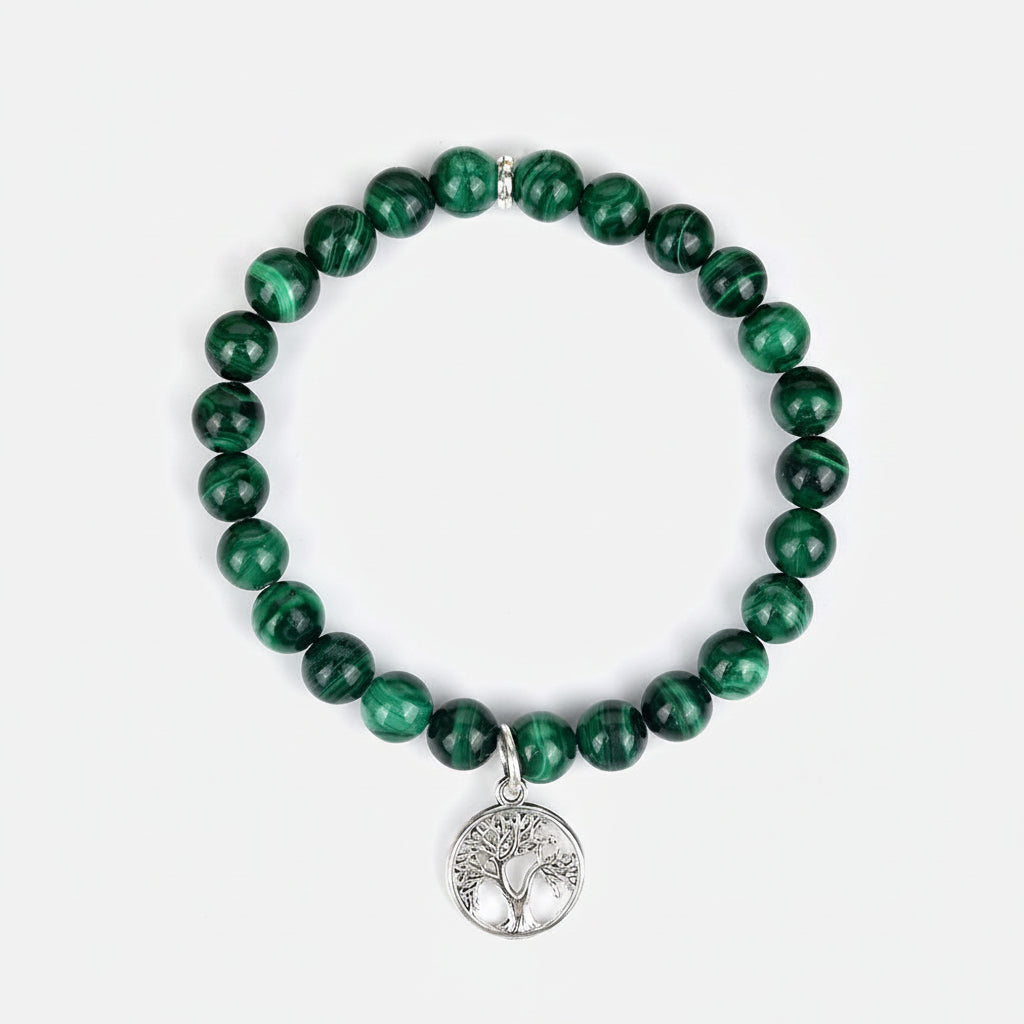 Natural Malachite Tree of Life Bracelet | 10mm Gemstone Bracelet for Healing & Meditation - ManiMonk