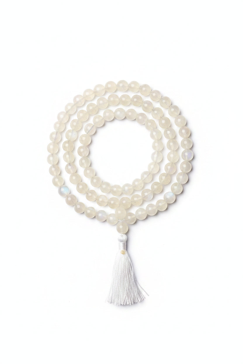 Natural Moonstone Round Mala-54 Beads (Size: 8 mm) Gemstone - ManiMonk