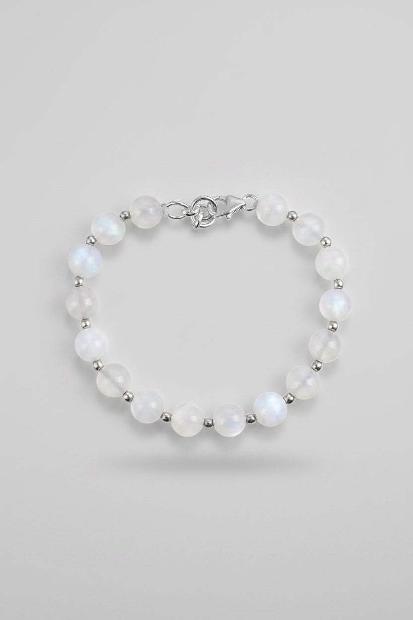 Natural Moonstone Silver Ball Bracelet | 8mm Healing & Meditation Gemstone Bracelet - ManiMonk