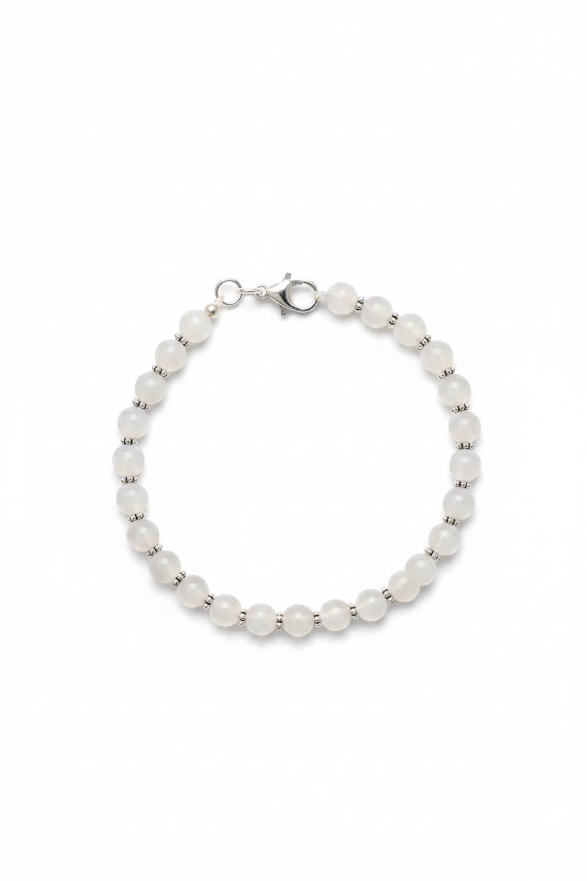 Natural Moonstone Silver Chakri Bracelet – 8 mm Gemstone Bracelet for Healing & Meditation - ManiMonk